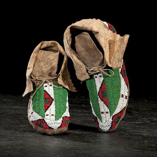 Assiniboine Beaded Hide Moccasins from the Monroe Kily (1910-2010) Collection