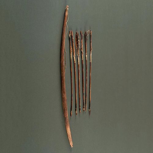 Great Lakes Painted Wood Bow with Arrows From the Collection of John O. Behnken, Georgia