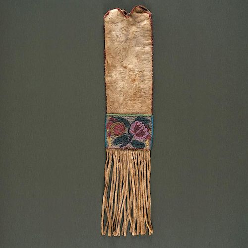 Plains Cree Beaded Hide Tobacco Bag From a Minnesota Collection
