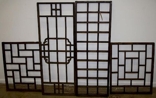 Lot of 4 Chinese soft wood window frames.