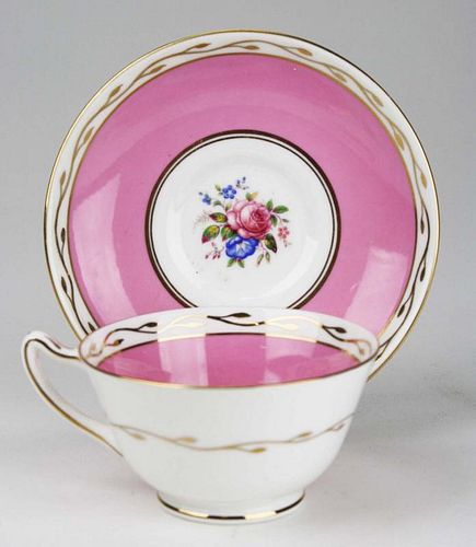 set of 12 Paragon 20th c.  English bone china floral  and pink band cups and saucers