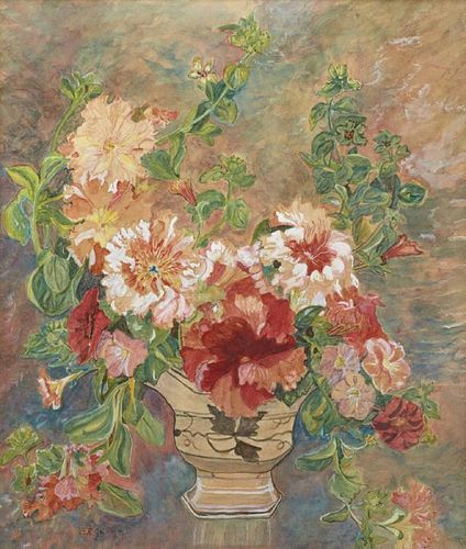 B.F. Guinn, "Still Life of Flowers in a Ceramic Va