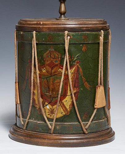 American Drum Form Table Lamp, 20th c., with print