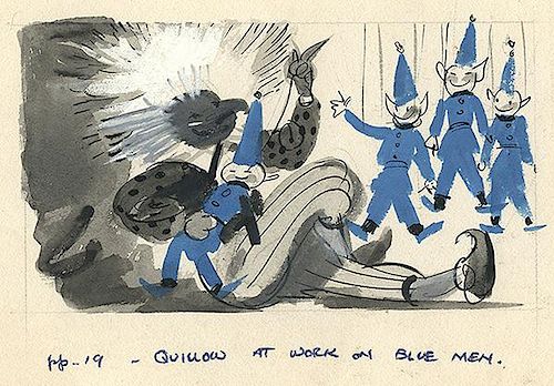Quillow at Work on Blue Men