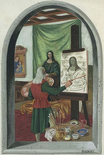 Leonardo Da Vinci Before His Canvas Painting the Mona Lisa