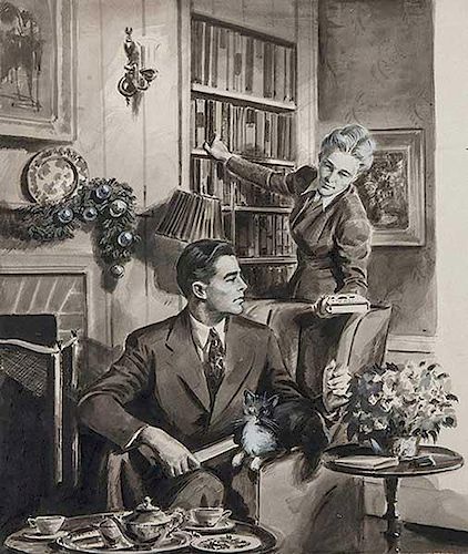 Young Man at Home with Books and Cat