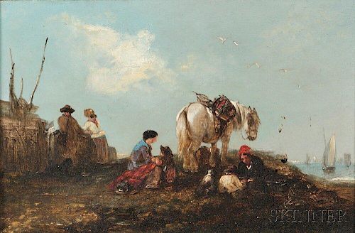 Edward Robert Smythe (British, 1810-1899)      Travelers Resting near the Shore