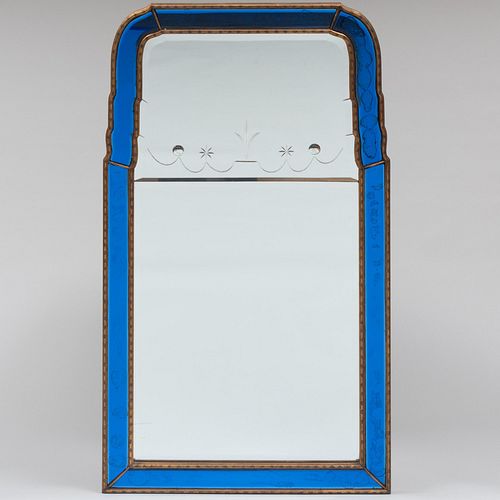 William and Mary Style Cobalt Glass and Parcel-Gilt Mirror