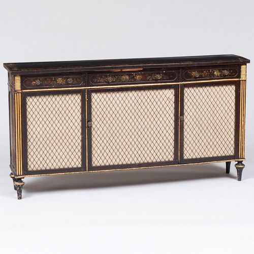 Regency Ebonized and Polychrome Painted and Parcel-Gilt Side Cabinet