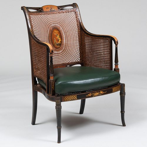 Regency Style Japanned and Caned Armchair
