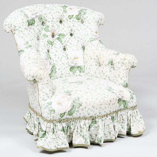 Floral Cotton Tufted Upholstered Armchair
