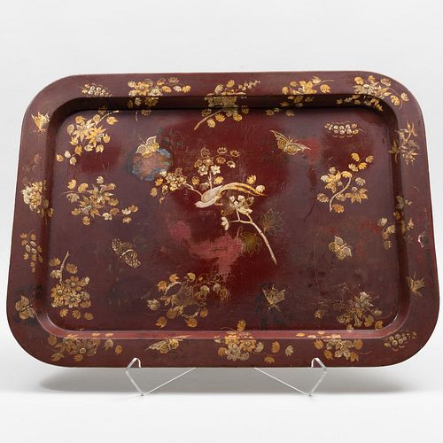 English Red Painted and Gilt Decorated TÃ´le Tray