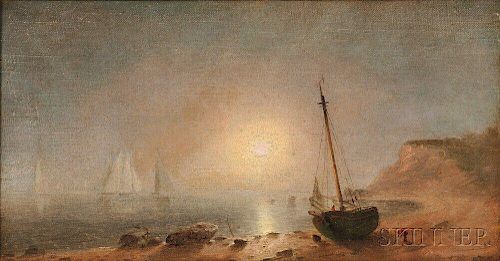 John Adams Parker (American, 1837-1900)      Quiet Harbor, Sun Breaking Through