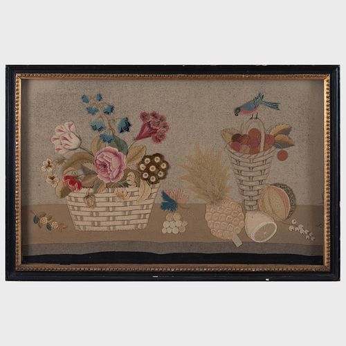 Large Continental Fabric Appliqued and Needlework Still Life