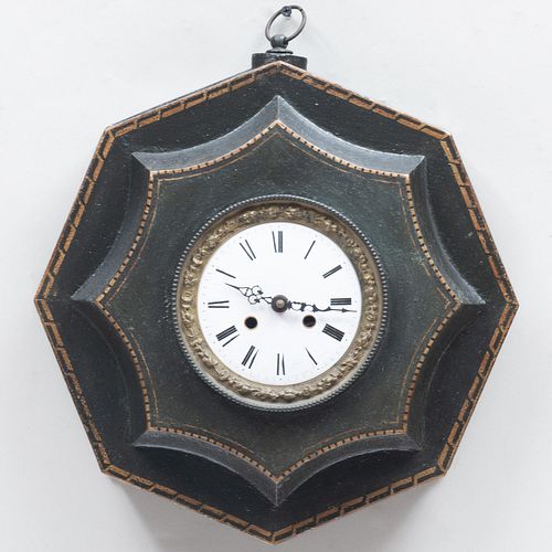 French Black Painted and Parcel-Gilt TÃ´le Wall Clock