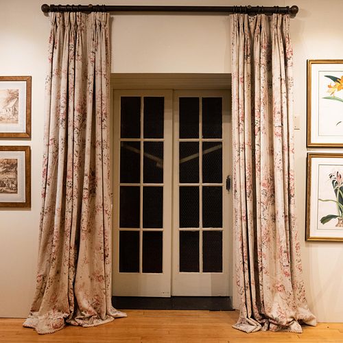 Set of Six Floral Cotton Curtain Panels