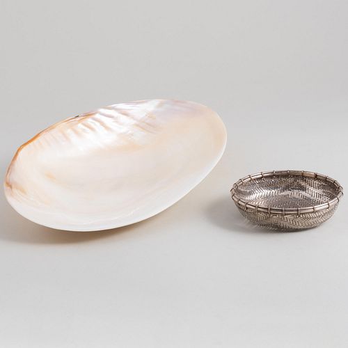Large Shell Dish and a Small Silver Basket