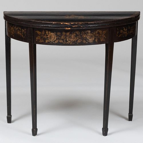 George III Black Painted and Chinoiserie Decorated Card Table