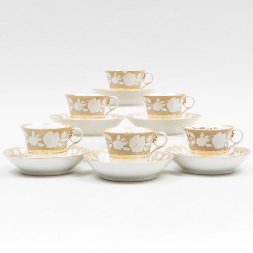 Set of Six English Porcelain Teacups and Saucers