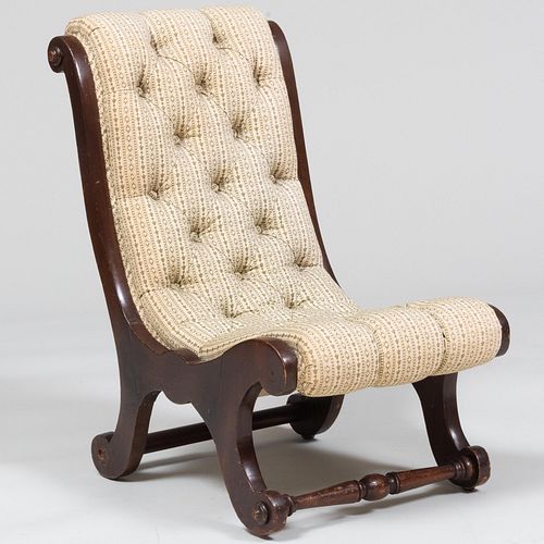 Victorian Style Tufted Upholstered Stained Wood Child's Chair