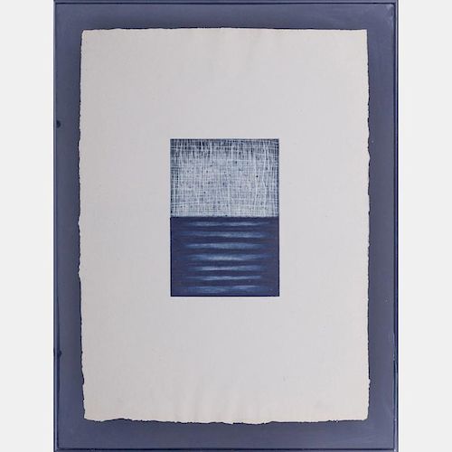 David Shapiro (American, b. 1944) KALA 7, 1991, Spit-bite, etching, drypoint and carborundum on hand-made blue Indian paper,