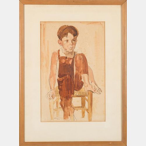 William Sommer (1867-1949) Boy in Brown, Watercolor on paper,