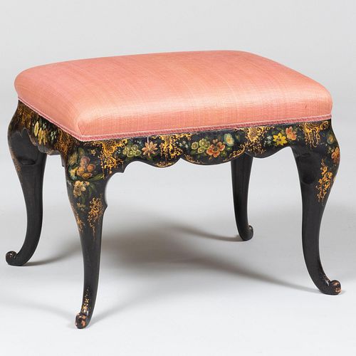 Victorian Painted and Parcel-Gilt Papier MÃ¢chÃ© Upholstered Stool