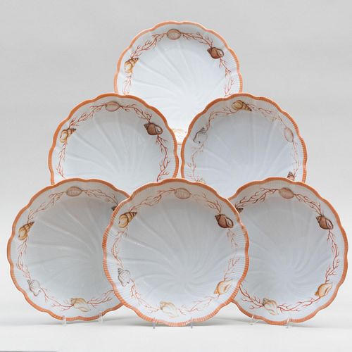 Set of Ten Dior Porcelain Plates Decorated with Coral and Shells