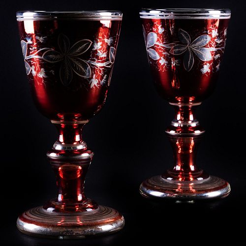 Pair of Large Mercury Glass Goblets