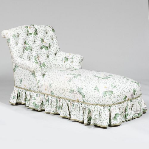 Floral Cotton Tufted Upholstered Chaise Longue