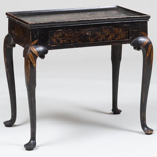 George III Style Black Lacquer and Parcel-Gilt Tray Table