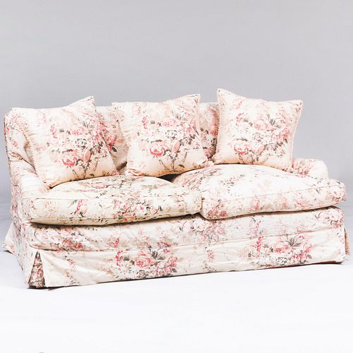 Floral Linen Slipcover Upholstered Two Seat Sofa