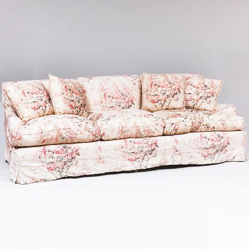 Floral Linen Slip Covered Three Seat Sofa