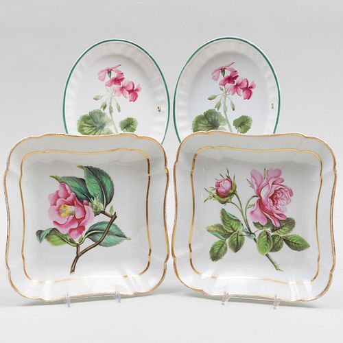 Pair of English Botanical Shaped Square Porcelain Dishes and a Pair of Colefax & Fowler Oval Dishes