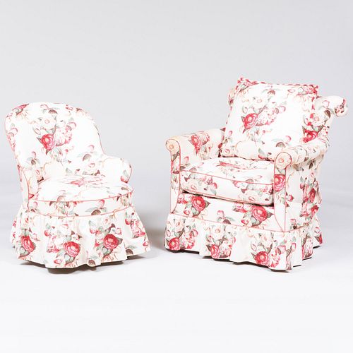 Two Floral Linen Chintz Upholstered Chairs