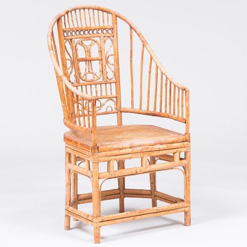Chinese Bamboo and Caned Armchair