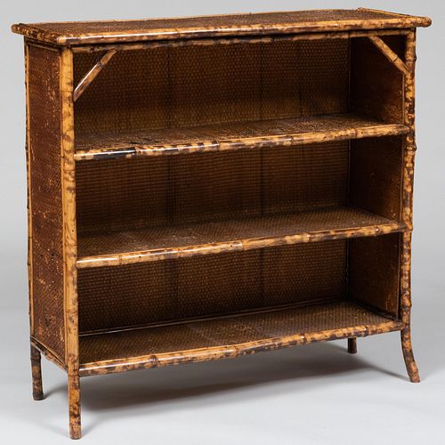 Victorian Bamboo and Woven Reed Lined Bookcase
