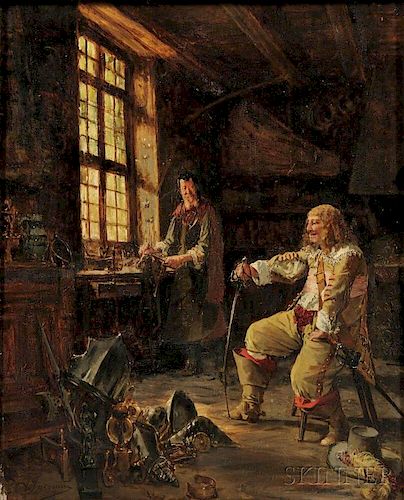 Alfred Louis Vigny Jacomin (French, 1842-1913)      In the Armorer's Shop