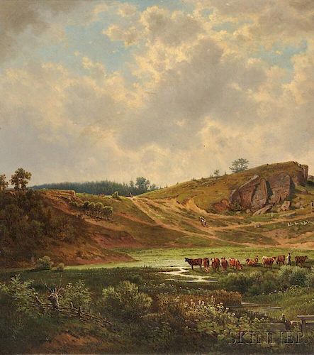 Vaclav Kroupa (Czech, 1825-1895)      Landscape with Cattle Watering