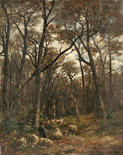 Charles Émile Jacque (French, 1813-1894)      Shepherd and Flock in a Forest Glade