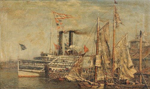 James Gale Tyler (American, 1855-1931)      The Steamer Arrives at Port