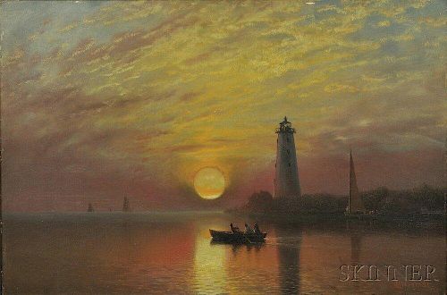 Albert Bierstadt (American, 1830-1902)      Lighthouse, Newport, Rhode Island