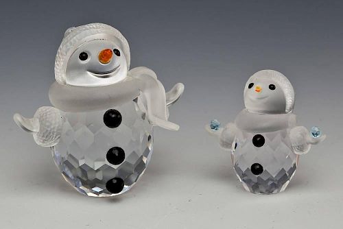 2 Swarovski Crystal Miniature Snowmen