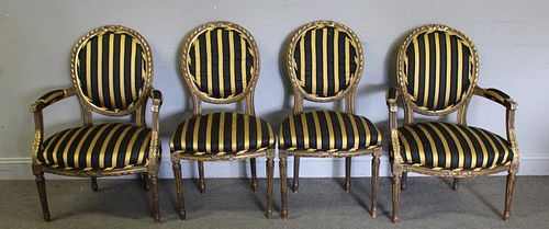 Louis XV1 Style Upholstered And Gilt  Chairs .