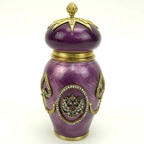 20th Century Russian 88 Gilt Silver and Enamel Covered Vase set throughout with 285 Rose Cut Diamonds and Cabochon Garnets.
