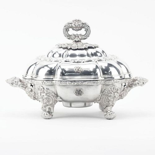19th Century Odiot Paris 950 Silver Three (3) Part Footed Tureen. Ornate Rococo Motif.