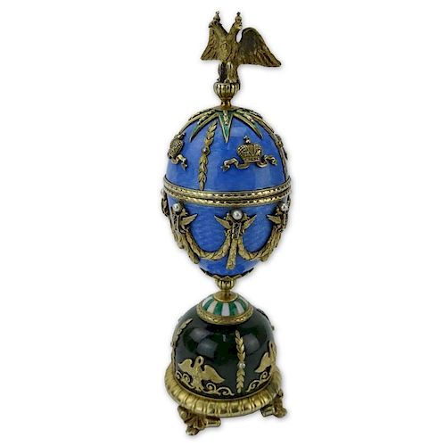 Early 20th Century Russian Gilt Silver, Nephrite Jade and Guilloche Enamel Egg