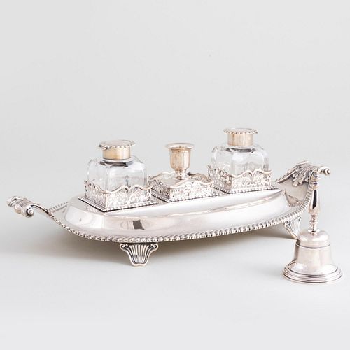 Gorham Sterling Silver Inkstand and an English Silver Table Bell