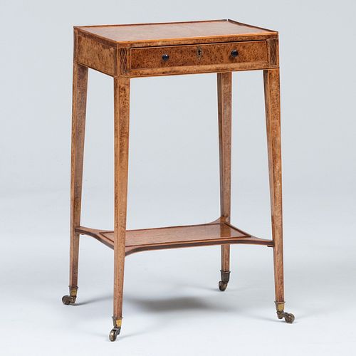 Edwardian Burl Yew Wood Work Table, Retailed by A.B. Daniell and Sons