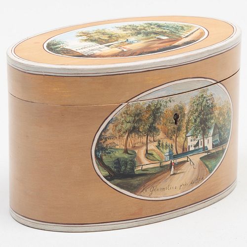 Belgian Painted Oval Tea Caddy
